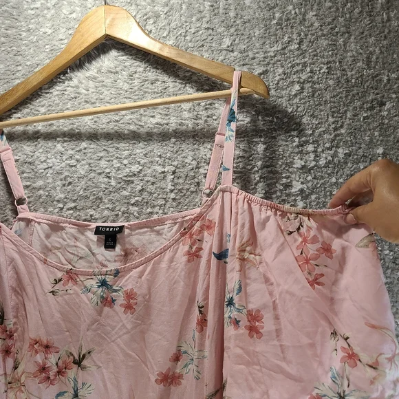 Torrid Mini Challis Cold Shoulder Trapeze Dress Pink Floral Size 4X Viscose - Picture 6 of 15